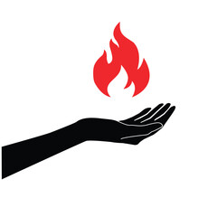 black hand holding red flame or fire. concept of hope and believe or ignition of the revolution. flat simple trend graphic easy worship logotype design abstract