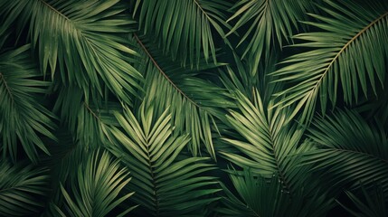 Close-up of palm leaves arranged to form a textured green background, perfect for a nature-inspired design