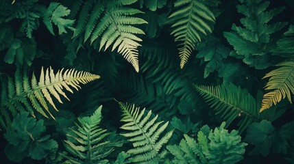 Fototapeta premium Detailed fern leaves forming a natural background, emphasizing the beauty and intricacy of botanical elements