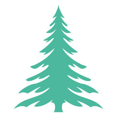 A green pine tree silhouette on a white background