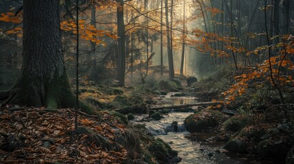 Obraz premium Enchanted Autumn Forest Stream