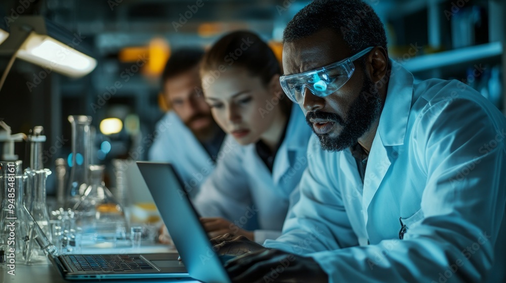 Aufkleber A group of scientists are working on a project together