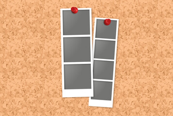 Fototapeta premium t line polaroids with thumbtack pin on corkboard