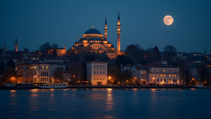 Fototapeta premium Ottoman Mansions on the Bosphorus Waltzing with Moonlight