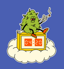 cannabis bud sits on a clock with the inscription 4:20