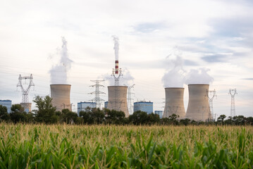 view of power station in blue sky