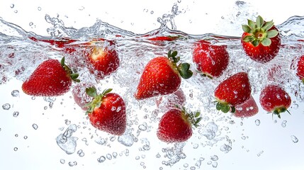 strawberries fall in the water