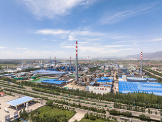 view of power station in blue sky