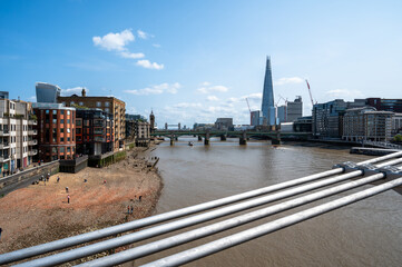 Low tide on the River Thames from the Millennium Bridge in London