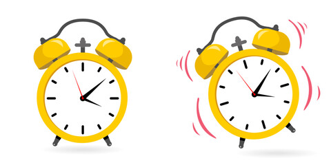 Yellow Clip art Cartoon alarm clock ringing isolated on white background. Vector illustration