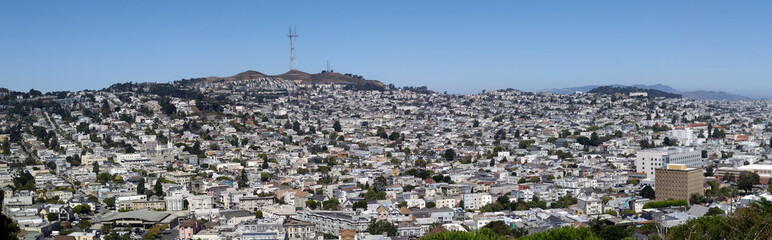 San Francisco cityscape panorama from Bernal Hill