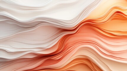 Obraz premium A visually striking artwork showcasing layered waves of paper in vibrant white and orange hues, forming an abstract composition reminiscent of flowing, organic forms.