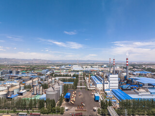 view of power station in blue sky