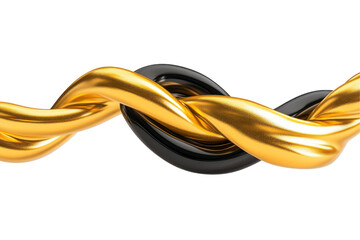 A gold and black wire is twisted together Isolated on white background.