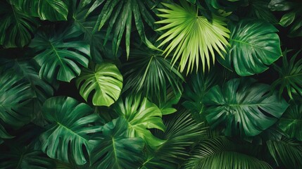 Lush palm leaves arranged artistically, filling the frame with rich green hues.
