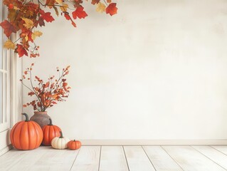 Boho Halloween decor, rustic pumpkins, warm ambiance, 3D illustration