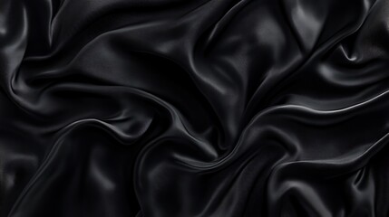 Fototapeta premium Black Satin Fabric Draped in Soft Waves