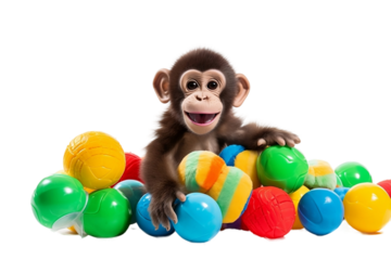 Playful Monkeys with Toys on White Background