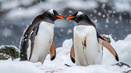 Fototapeta premium penguins in Antarctica giving each other a kiss or hug