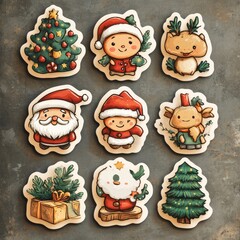 Fototapeta premium Vintage Santa Claus Sticker Set with Triadic Colors and Charm