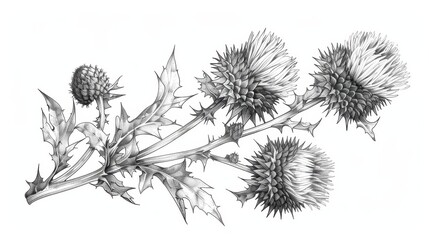 Elegant line drawing of a Scottish thistle, perfect for wedding invitations and greeting cards