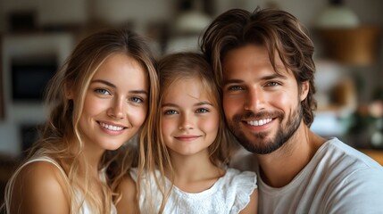 Obraz premium A man and two young girls are smiling at the camera