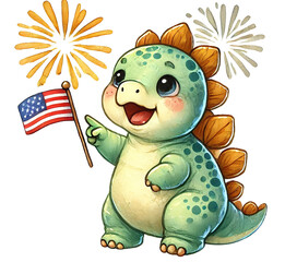 Fototapeta premium chubby baby Stegosaurus pointing excitedly at the fireworks