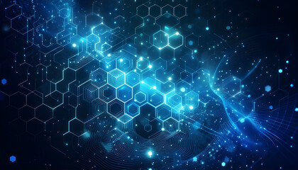 Blue neon hexagonal abstract background