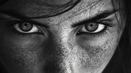 Fototapeta premium Intense Close-Up of Two Human Eyes in Black and White