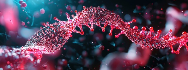 An artistic rendering of CRISPR technology at work, where a bacterium DNA is being precisely edited by glowing molecular scissors, representing the future of genetic engineering