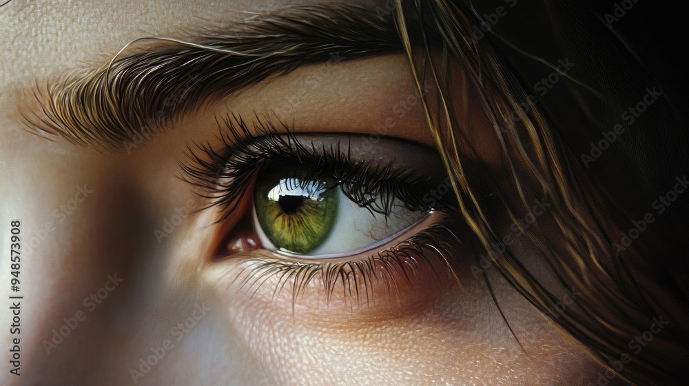 Canvas Prints Close-up of a Woman's Green Eye with Long Eyelashes and Brown Hair