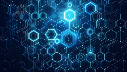 Fototapeta premium Blue neon hexagonal abstract background