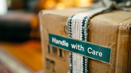 Obraz premium Close-up of a parcel with a printed 