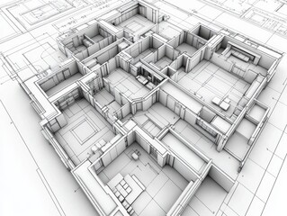 architect engineer blueprints detail design of house, factory, building, hotel on paper
