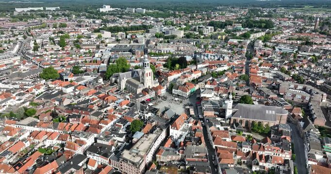 Sint Gertrudiskerk, in Bergen op Zoom, aerial drone view.