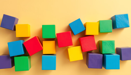 Colorful cubes on beige background. Concept of autistic disorder isolated with white highlights, png