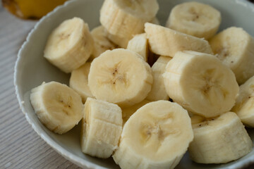 Sliced banana on the table at the kitchen