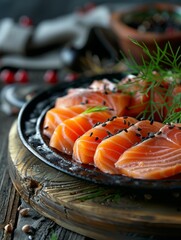 Fresh Salmon Sashimi with Black Sesame Seeds and Dill