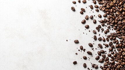 Scattered coffee beans on a simple background, creating a minimalist abstract design with a focus on texture and elegance