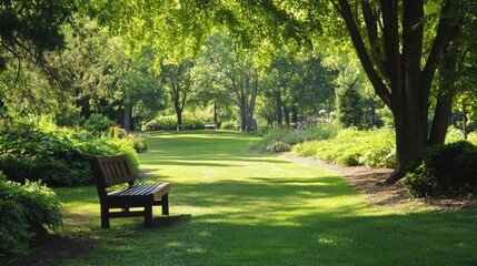 Fototapeta premium Serene park setting with lush greenery and ample copy space, perfect for a peaceful and inviting outdoor design
