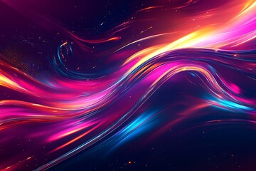 Luminous Color Flares on Dark Canvas: Futuristic Abstract Art with Vivid Tones and Shimmering Lines