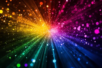 Fototapeta premium Radiant Futuristic Light Streaks on Dark Field - Vivid Chromatic Bursts and Extreme Contrast in Sci-fi Setting