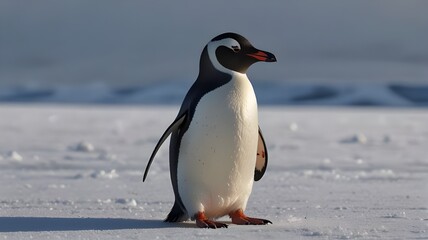 Obraz premium A solitude magnificent King penguin standing proudly on a snowy landscape.it is the ice-Bird. 