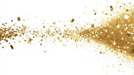 A brilliant golden powder splash creates an enchanting display against a pristine white background, evoking a sense of luxury and elegance