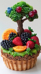 Fruit Tart with Tree Decoration.