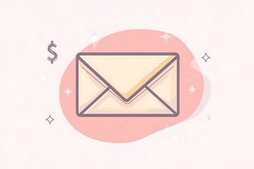 Modern Money Envelope Vector Icon in Minimal Line Art Style on Pink Background