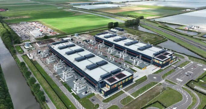 New constructed datacenter AMS 13 and AMS 14 in Middenmeer, muncipality of Hollandse Kroon, Middenmeer, The Netherlands.