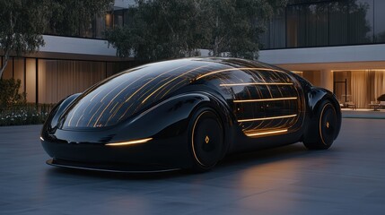 With its sleek and aerodynamic design, this futuristic electric sports car is displayed against a...