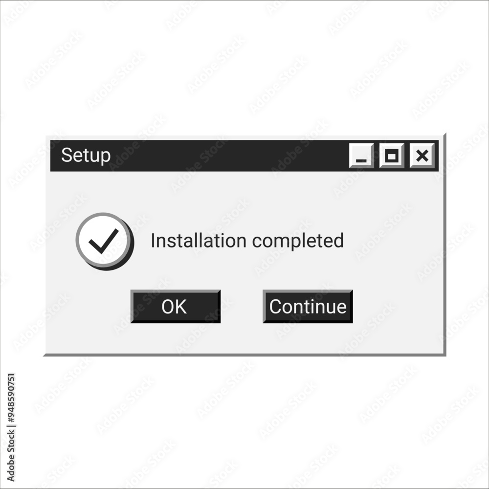  old setup program in black color. installation software in retro style. installer window with messag