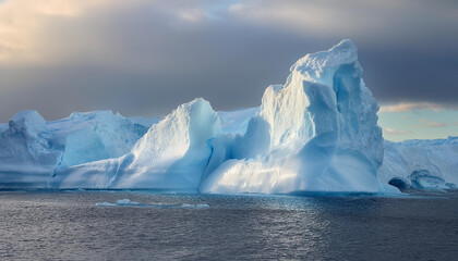 Majestic icebergs in frozen polar environment. Beautiful natural landscape.